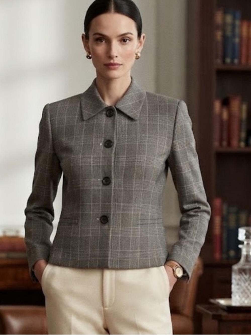 NWOT Ralph Lauren Chaps Plaid Cropped Blazer Jacket Size 4